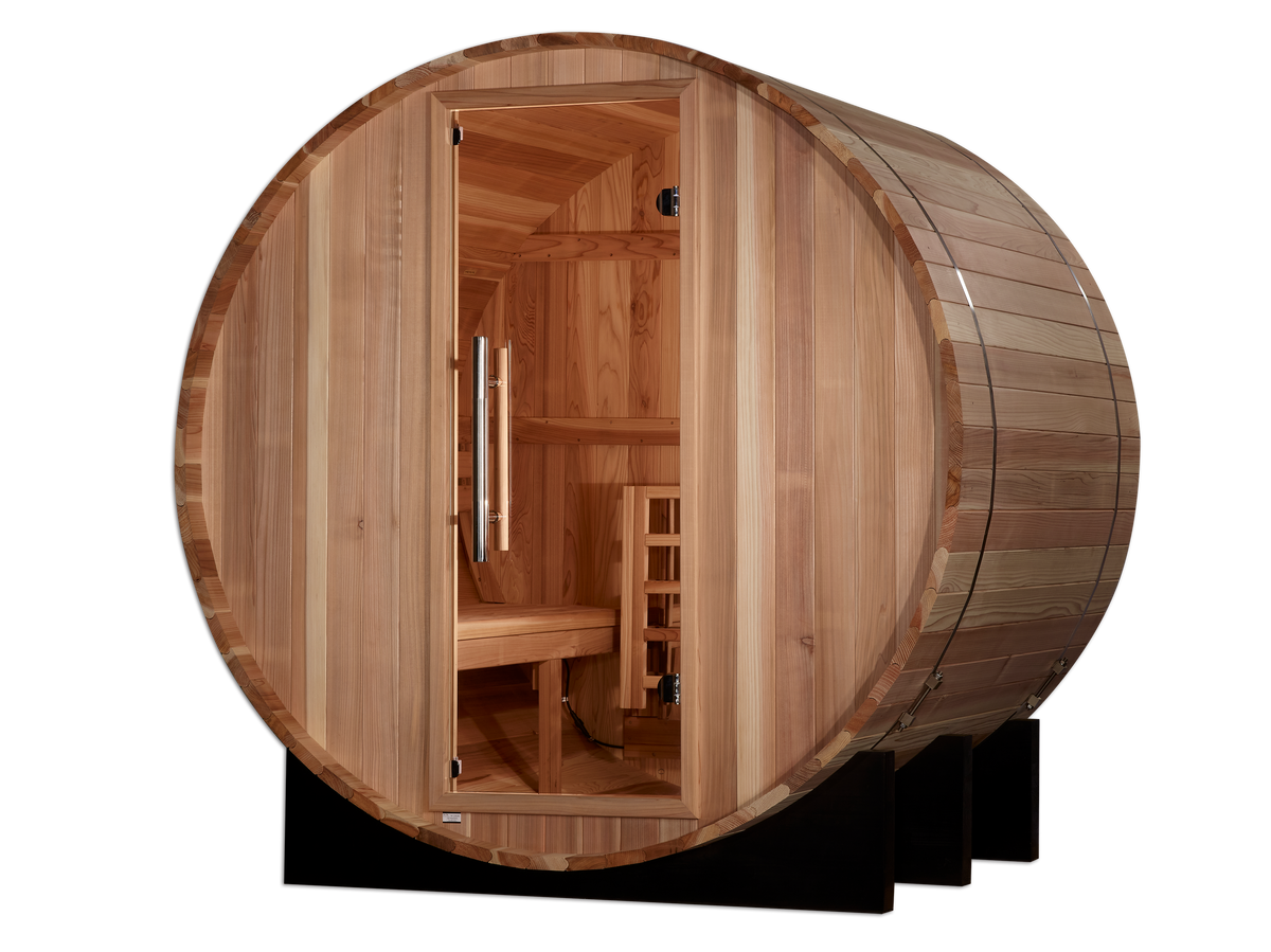 Golden Designs St. Moritz 2-Person Barrel Traditional Outdoor Sauna – Backyard Wellness | GDI-B002-01