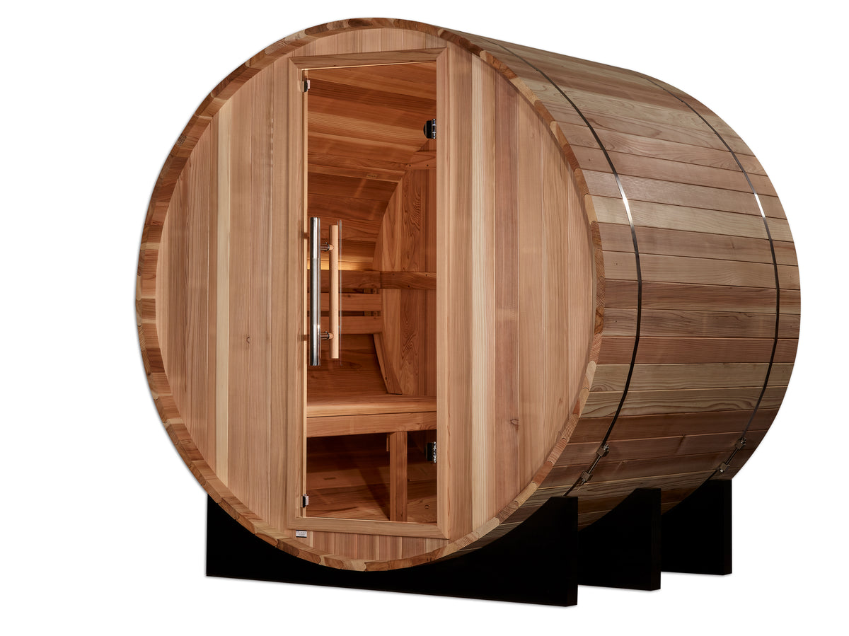 Golden Designs St. Moritz 2-Person Barrel Traditional Outdoor Sauna – Backyard Wellness | GDI-B002-01