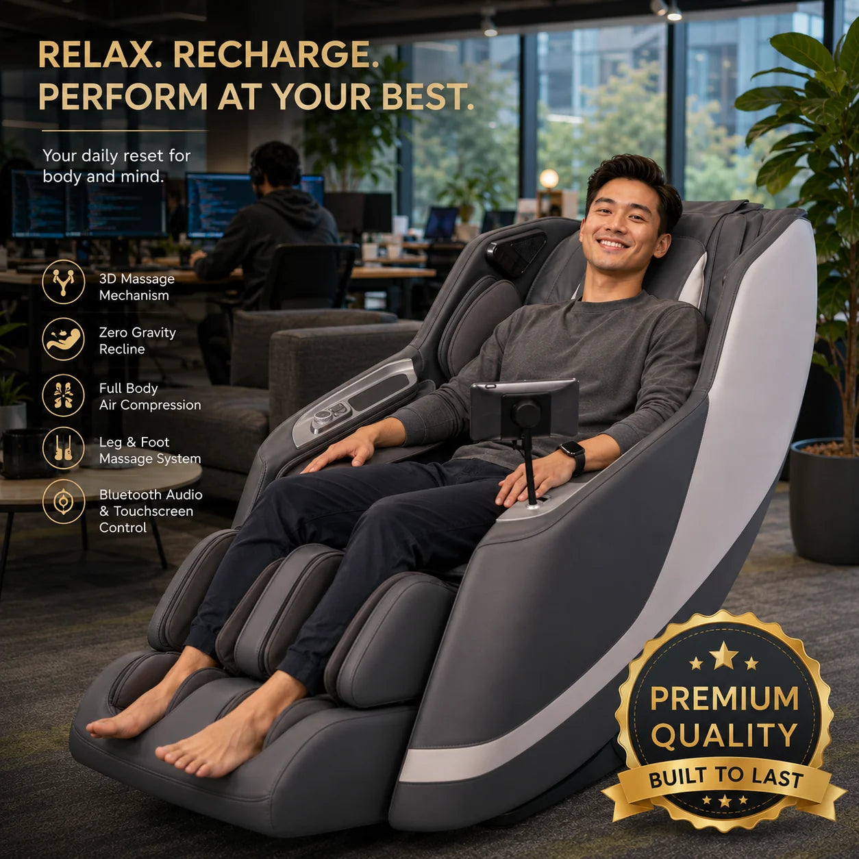 ASAHI® Super PRO X-007 3D Luxury Full Body Massage Chair with Brown / Gray / Beige