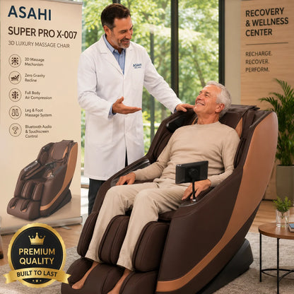 ASAHI® Super PRO X-007 3D Luxury Full Body Massage Chair with Brown / Gray / Beige