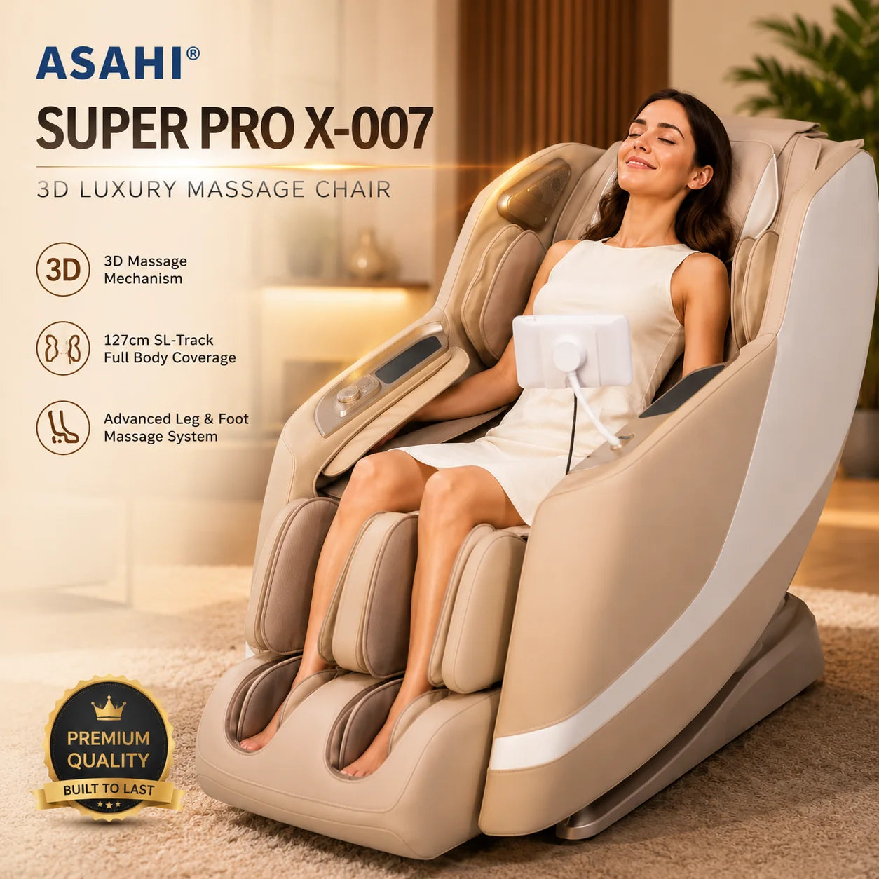 ASAHI® Super PRO X-007 3D Luxury Full Body Massage Chair with Brown / Gray / Beige