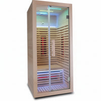 Salt Therapy Room Built for Spa-Grade Halotherapy, Chroma Lighting, Wood Interior, Glass Entry