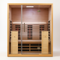 Infrared Sauna Cabin Designed for Home Wellness, Canadian Hemlock Wood, Glass Front Door, Red Light Therapy