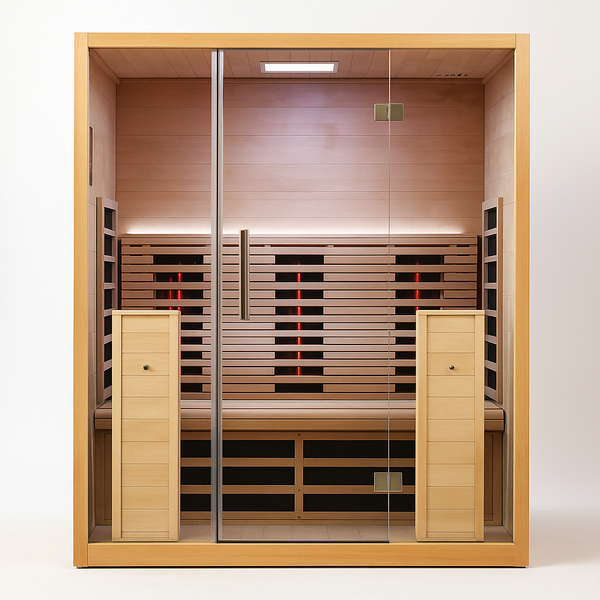 Infrared Sauna Cabin Designed for Home Wellness, Canadian Hemlock Wood, Glass Front Door, Red Light Therapy