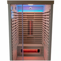 Salt Therapy Room Built for Spa-Grade Halotherapy, Chroma Lighting, Wood Interior, Glass Entry