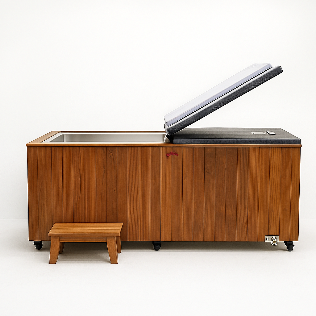 Cold Plunge Tub Designed for Daily Recovery, Cedar Cabinet, Stainless Steel Basin, Touchscreen Control