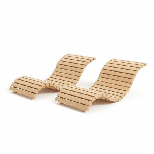 S-shaped Canadian Hemlock sauna backrest 2-pack on white background